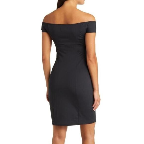 Open Edit Off The Shoulder Dress Short Sleeve Bodycon Sheath Mini Black S - Picture 3 of 9